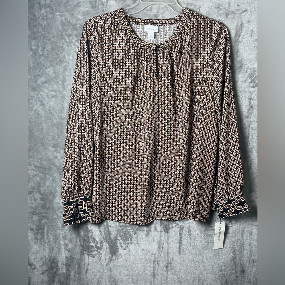 Geometric Patterned Black and Tan Women's Top